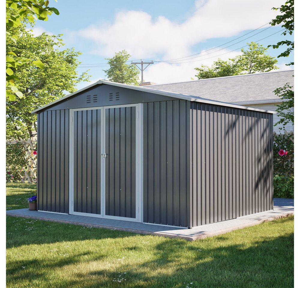 BBWL Gerätehaus 300x252x191 cm mit Satteldach, Schiebetüren, Belüftung, Stahlrahmen, BxT: 300x252 cm, Metall Geräteschuppen Gartenhaus XXXL für Werkzeug Bild 5