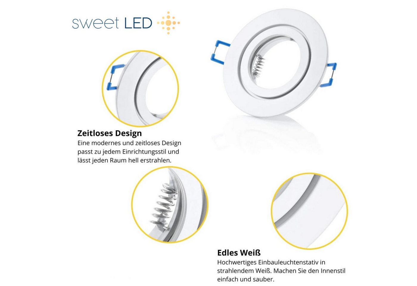 Sweet LED LED Einbaustrahler 6er Set IP44 GU10 7W 230V 3000K Bad Weiß matt LED Einbauspot Warmweiß, 3000K, Warmweiß, Deckenspots, Ø 85 mm, Einbauleuchten Bild 2