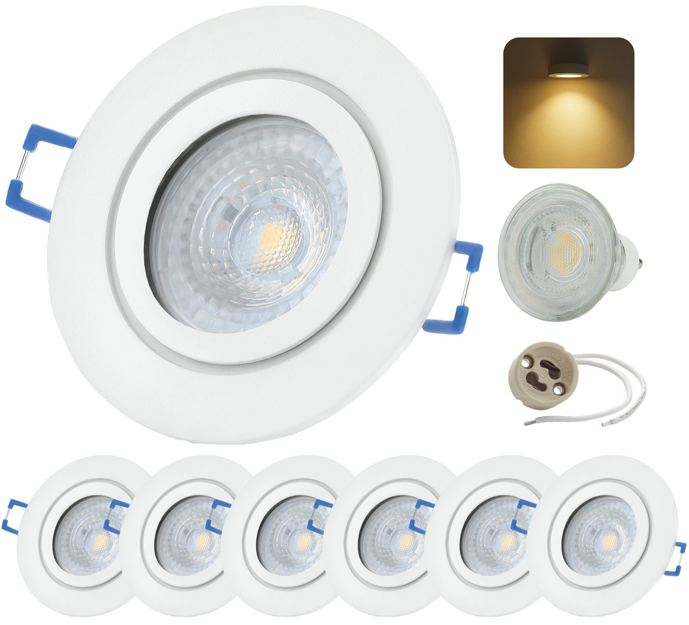 Sweet LED LED Einbaustrahler 6er Set IP44 GU10 7W 230V 3000K Bad Weiß matt LED Einbauspot Warmweiß, 3000K, Warmweiß, Deckenspots, Ø 85 mm, Einbauleuchten Bild 5