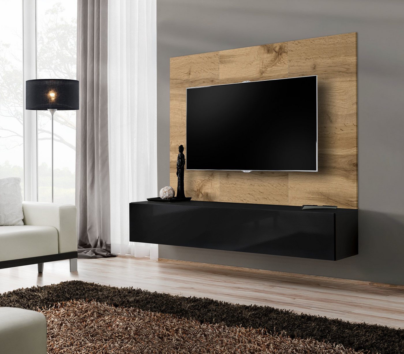 Inn.Furn Wandpaneel Public, BxL: 60x118 cm, (Flat-TV Rückwandpaneel in Eiche Wotan, 180 x 118 cm) mit Ausschnitt für TV-Wandhalterung Bild 3