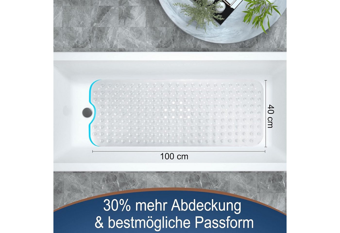 ibettertec Badematte Badewannenmatte rutschfest, BPA Frei Antirutschmatte, 100 x 40 cm, Extra Lang Duschmatte Schnelltrocknend & Maschinenwaschbar Schimmelresistent Badewanne Badematte, Transparent Bild 3
