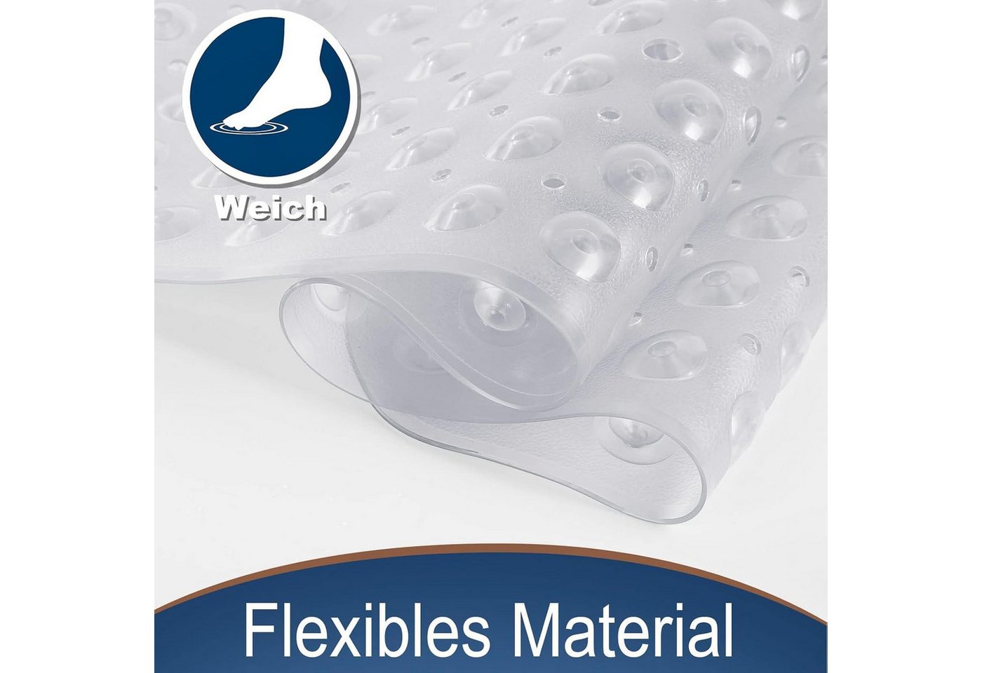 ibettertec Badematte Badewannenmatte rutschfest, BPA Frei Antirutschmatte, 100 x 40 cm, Extra Lang Duschmatte Schnelltrocknend & Maschinenwaschbar Schimmelresistent Badewanne Badematte, Transparent Bild 4