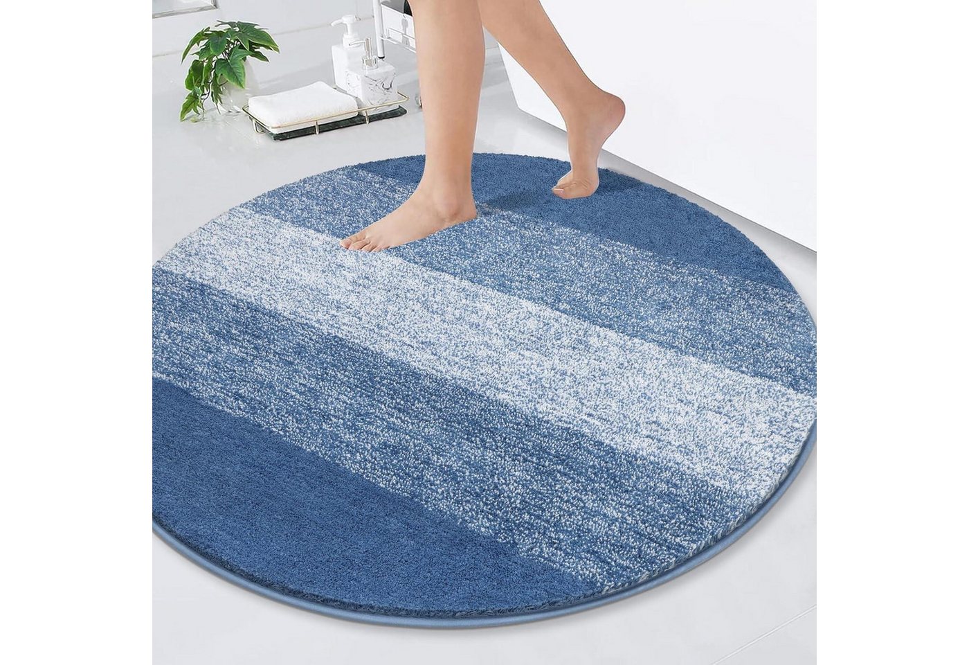 Enyhom Badematte Große Runde Badematte 120cm Blau Weich Rutschfest Maschinenwaschbar Bild 5