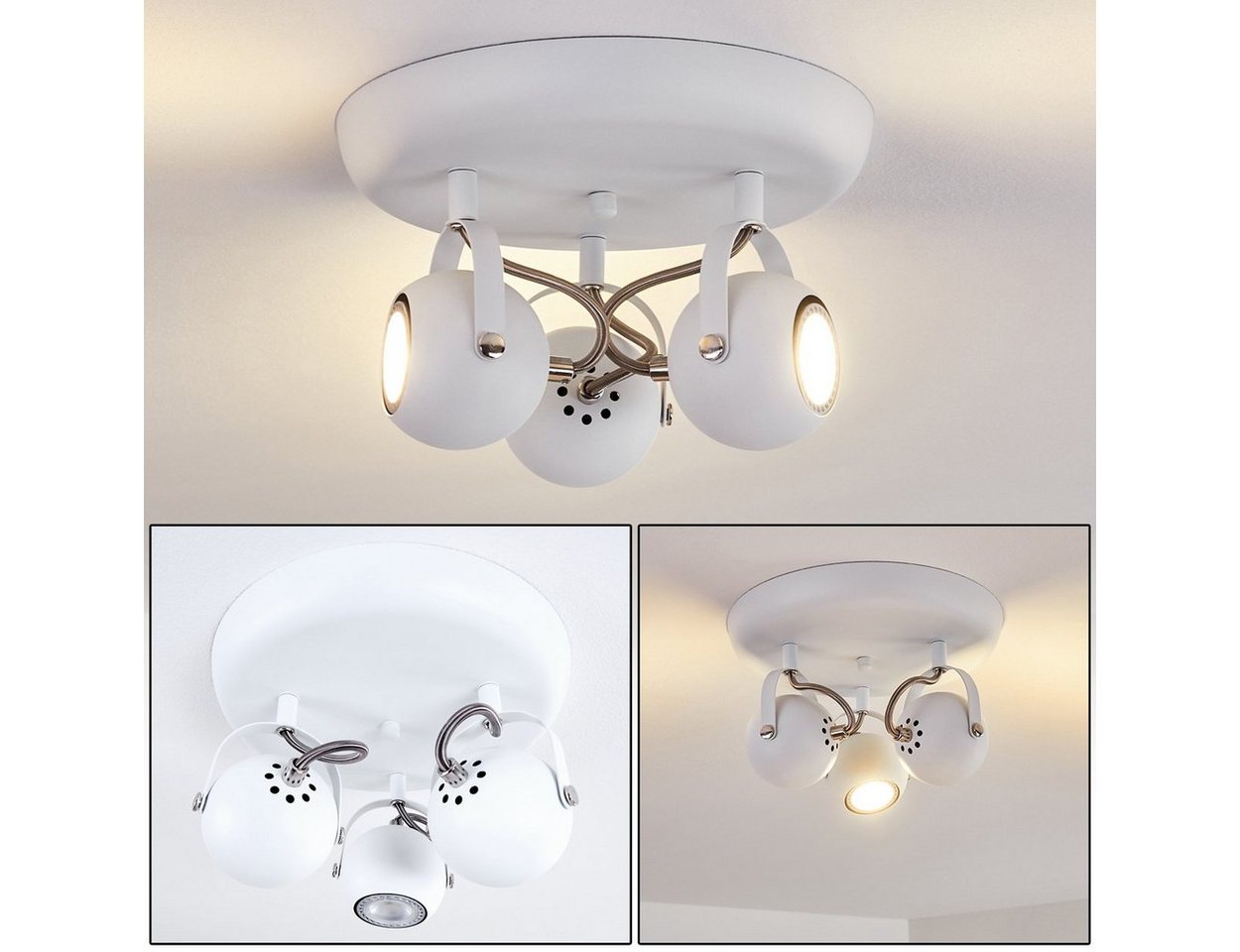 hofstein Deckenleuchte »Aquilea« Deckenlampe aus Metall in Weiß/Chromfarben, ohne Leuchtmittel, 3000 Kelvin, moderne Leuchte mit verstellbaren Spots, 3xGU10, Ø25, 5cm Bild 2