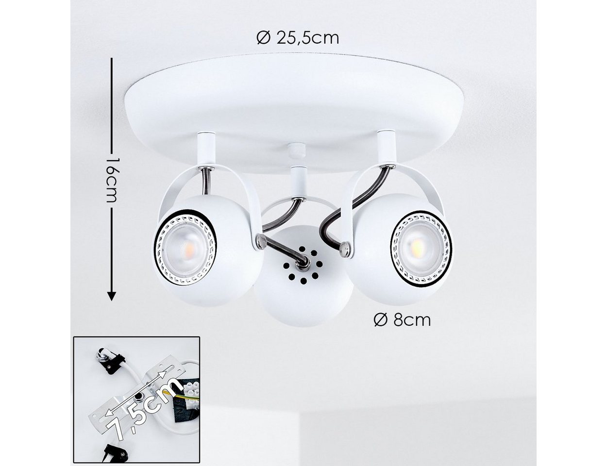 hofstein Deckenleuchte »Aquilea« Deckenlampe aus Metall in Weiß/Chromfarben, ohne Leuchtmittel, 3000 Kelvin, moderne Leuchte mit verstellbaren Spots, 3xGU10, Ø25, 5cm Bild 5