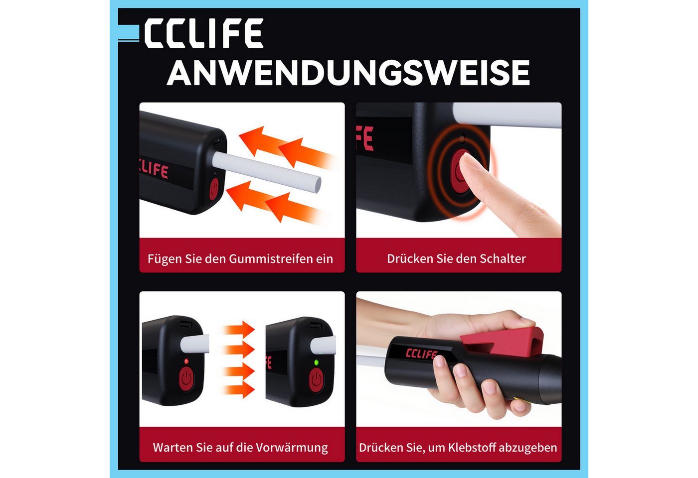 CCLIFE Heißklebestift CCLIFE Heissklebepistole Akku 25s Schnell Aufheizen Klebepistole Typ C Bild 4
