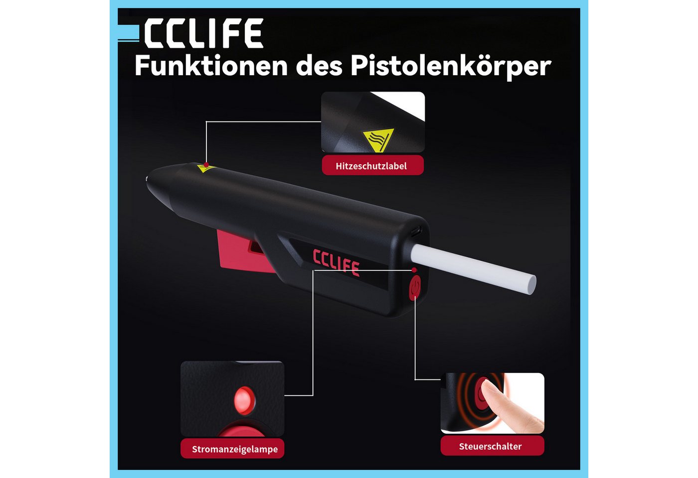 CCLIFE Heißklebestift CCLIFE Heissklebepistole Akku 25s Schnell Aufheizen Klebepistole Typ C Bild 5