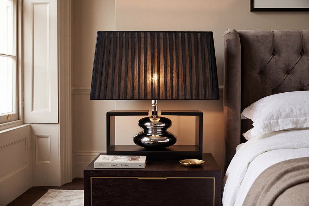 riess-ambiente Tischleuchte GRACIA 35cm schwarz/silber - Stoffschirm, Holzfuß, Modern Design, Ein-/Ausschalter, ohne Leuchtmittel, mit neigbarem Lampenschirm – ideal für Wohnzimmer & Schlafzimmer Bild 2