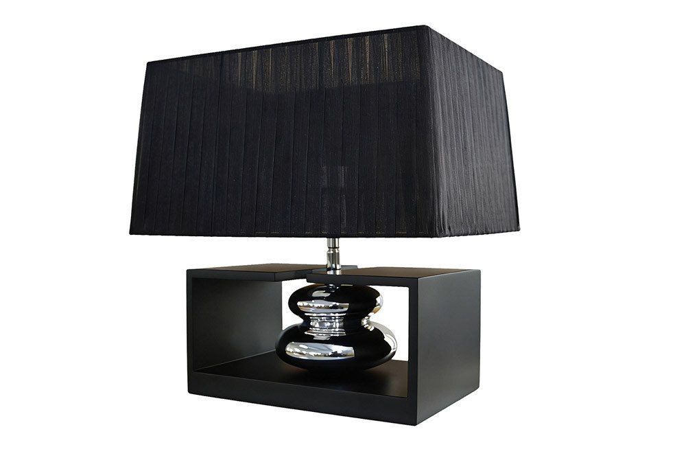 riess-ambiente Tischleuchte GRACIA 35cm schwarz/silber - Stoffschirm, Holzfuß, Modern Design, Ein-/Ausschalter, ohne Leuchtmittel, mit neigbarem Lampenschirm – ideal für Wohnzimmer & Schlafzimmer Bild 4