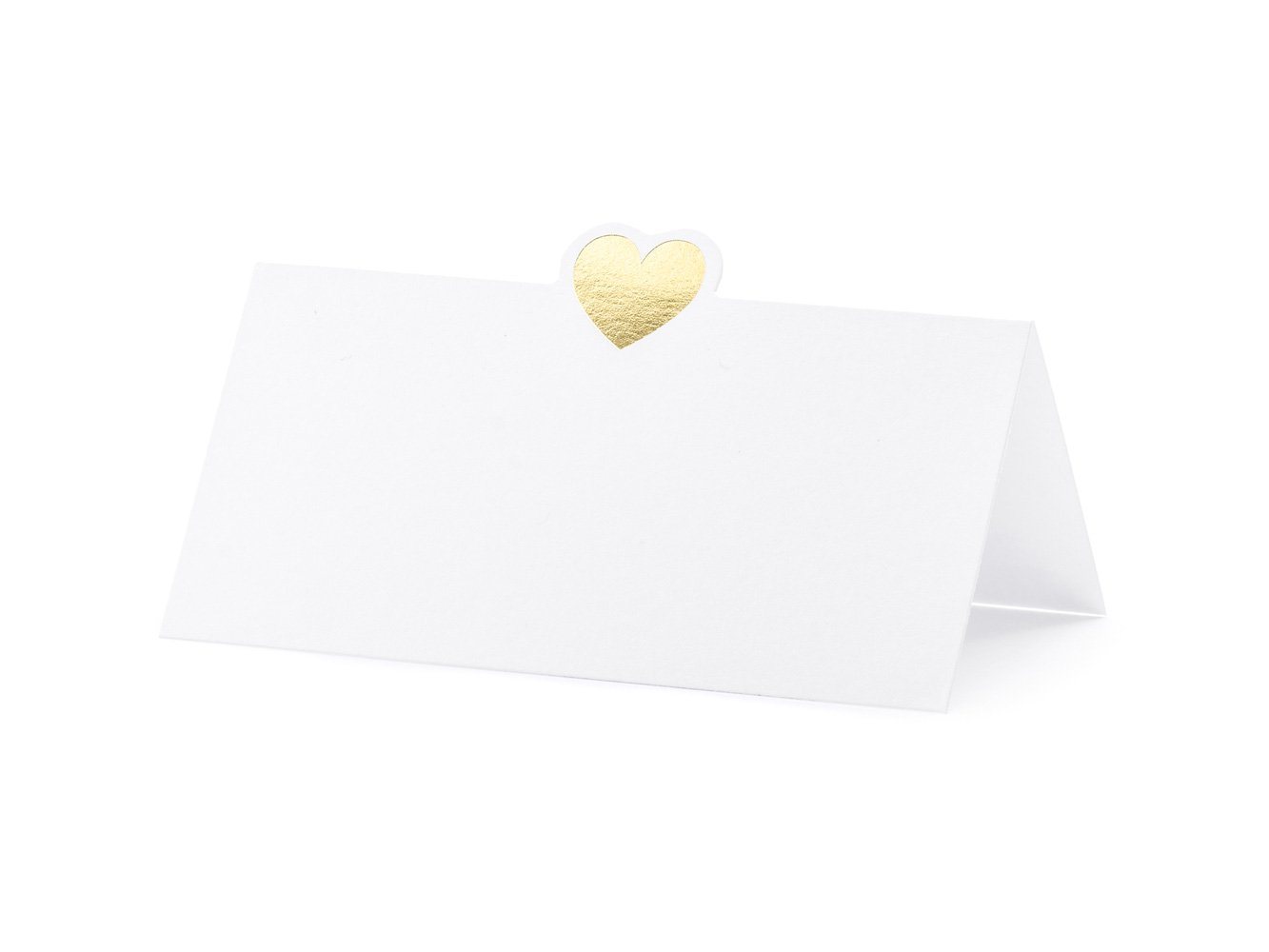 partydeco Papierdekoration, Tischkarten mit Herz 10x5cm blanko 10 Stück weiß / gold