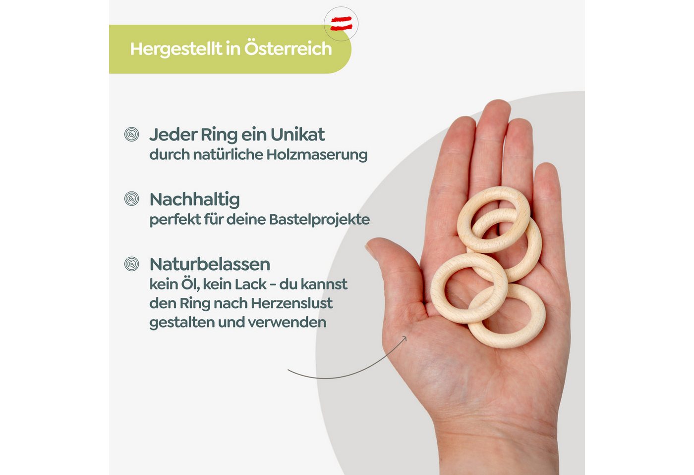 Candini Bastelperlen Holzringe aus Buchenholz zum basteln & Makramee, 30 Stück, Ø 40mm, 8mm Ringstärke Bild 2