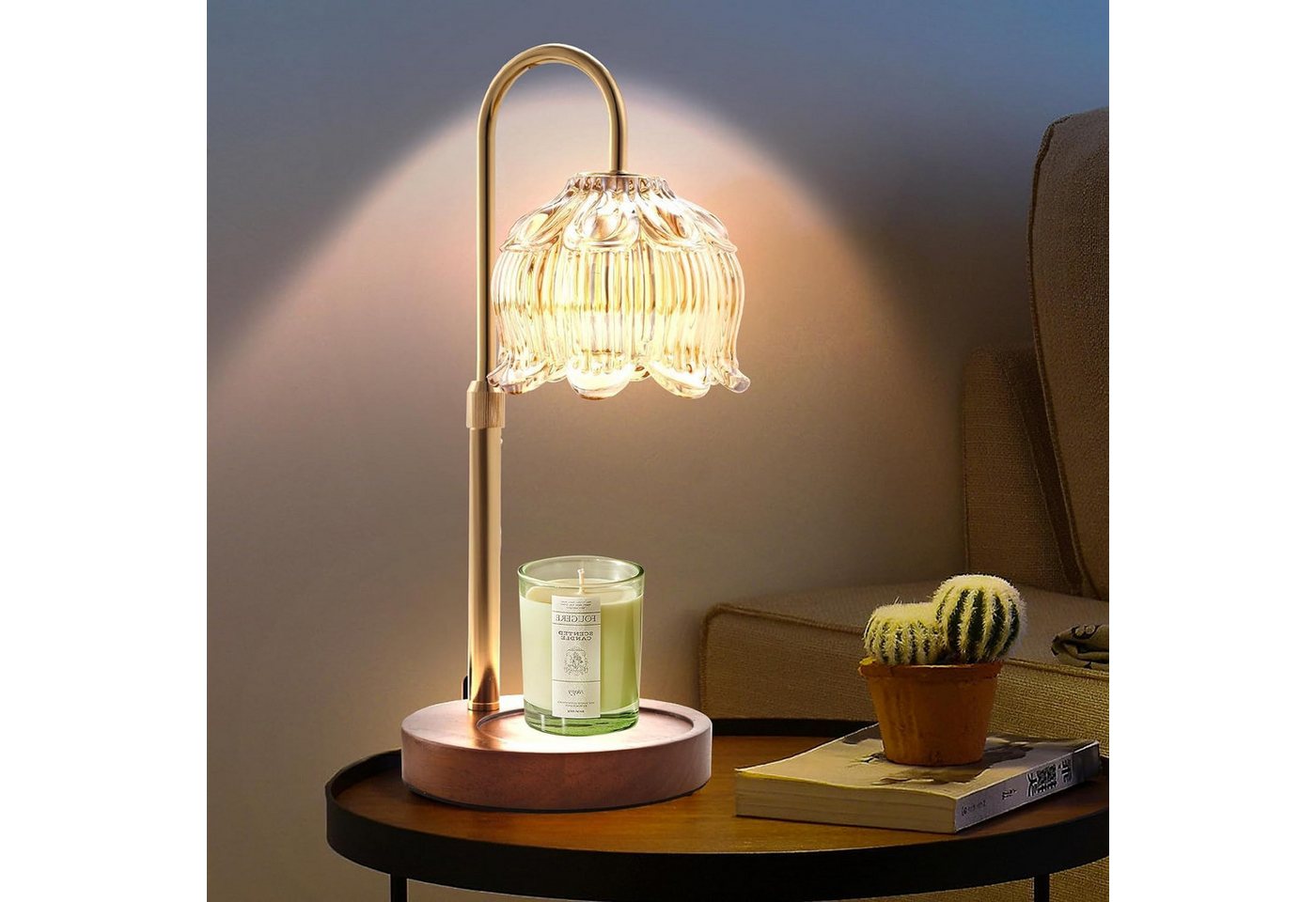 Futicare LED Nachttischlampe Kerzenwärmer Lampe mit Dimmer & Timer – Duftlampe ohne offene Flamme, Tischlampe für Schlafzimmer & Wohnzimmer, Candle Warmer für Duftkerzen, warmes Stimmungslicht Bild 3
