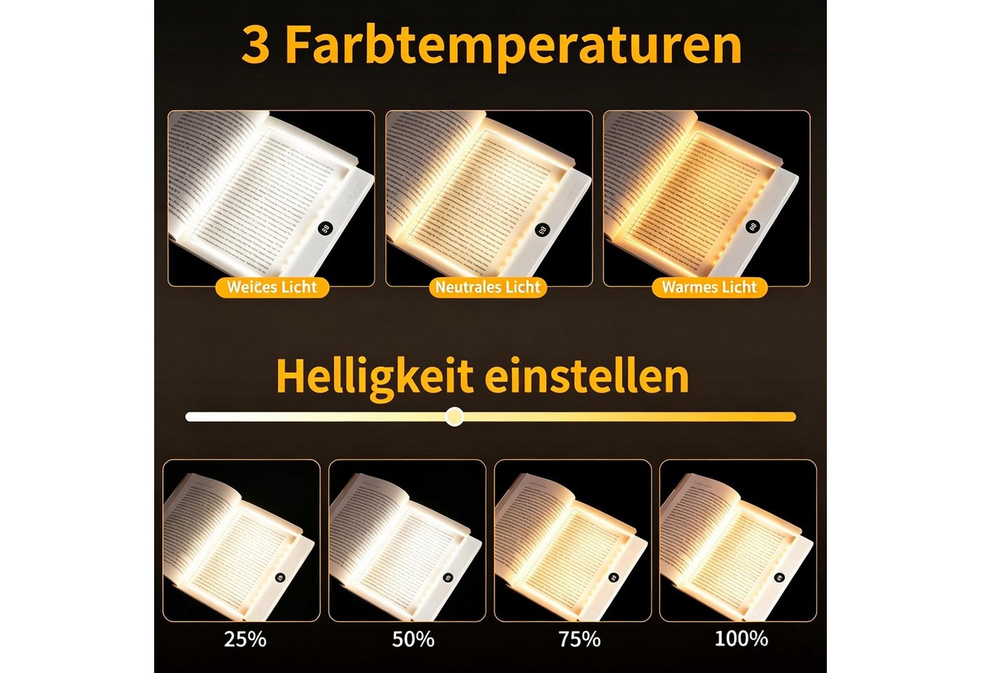 AIBISTAR LED Leselampe Leselicht Leselampe, 3 Farben, Timer, 35h, USB-C, Lesehilfe Buchlampe, Perfektes Geschenk für Leseratten Bild 3