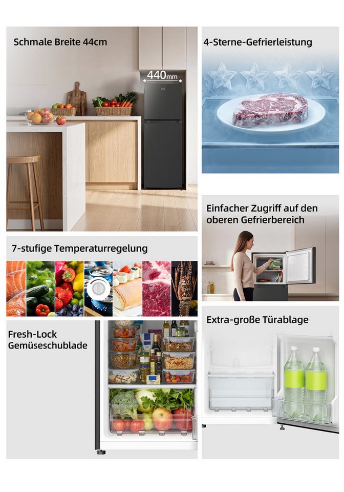 CHiQ Kühl-/Gefrierkombination Top Freezer CTM130LGE, 128.5 cm hoch, 44 cm breit, 4-Sterne-Gefrieren, 12 Jahre Garantie auf den Kompressor Bild 4