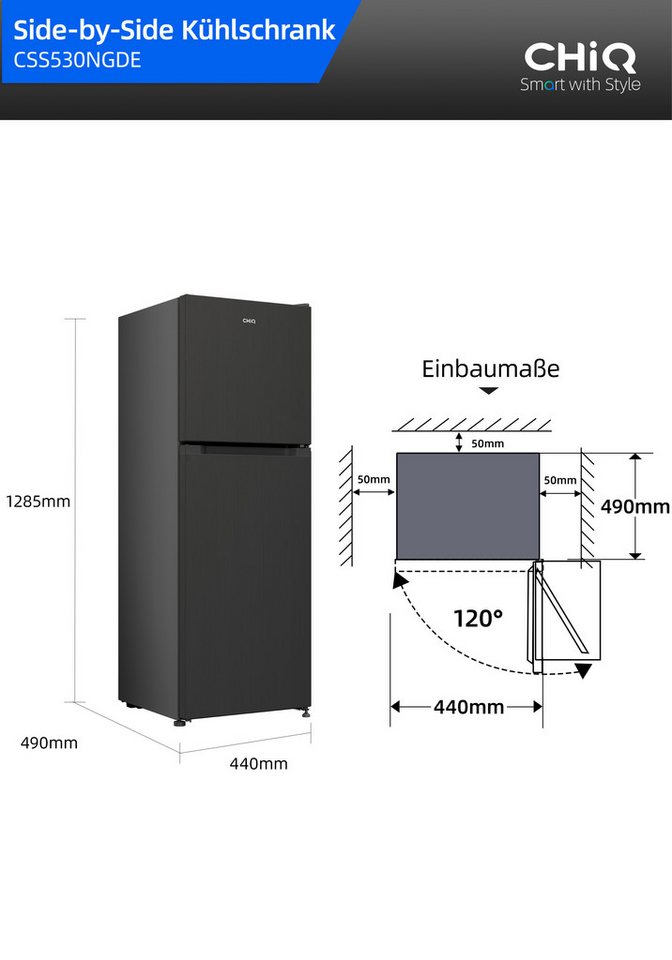 CHiQ Kühl-/Gefrierkombination Top Freezer CTM130LGE, 128.5 cm hoch, 44 cm breit, 4-Sterne-Gefrieren, 12 Jahre Garantie auf den Kompressor Bild 5