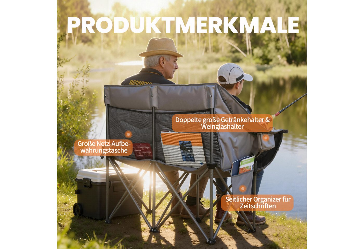 HOMECALL Campingstuhl Camping Sofa faltbar XXL für 2 Personen Luxus Camping Couch Doppelter Bild 2