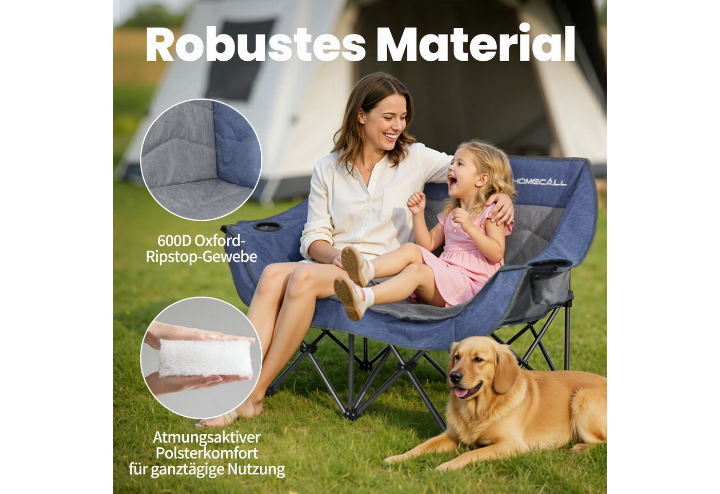 HOMECALL Campingstuhl Camping Sofa faltbar XXL für 2 Personen Luxus Camping Couch Doppelter Bild 3
