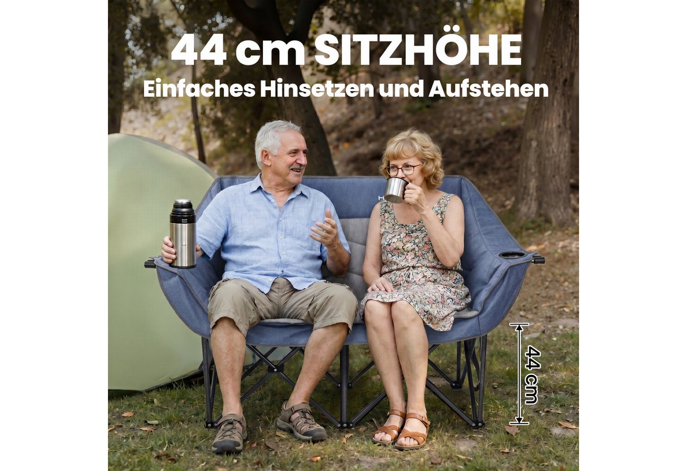 HOMECALL Campingstuhl Camping Sofa faltbar XXL für 2 Personen Luxus Camping Couch Doppelter Bild 4