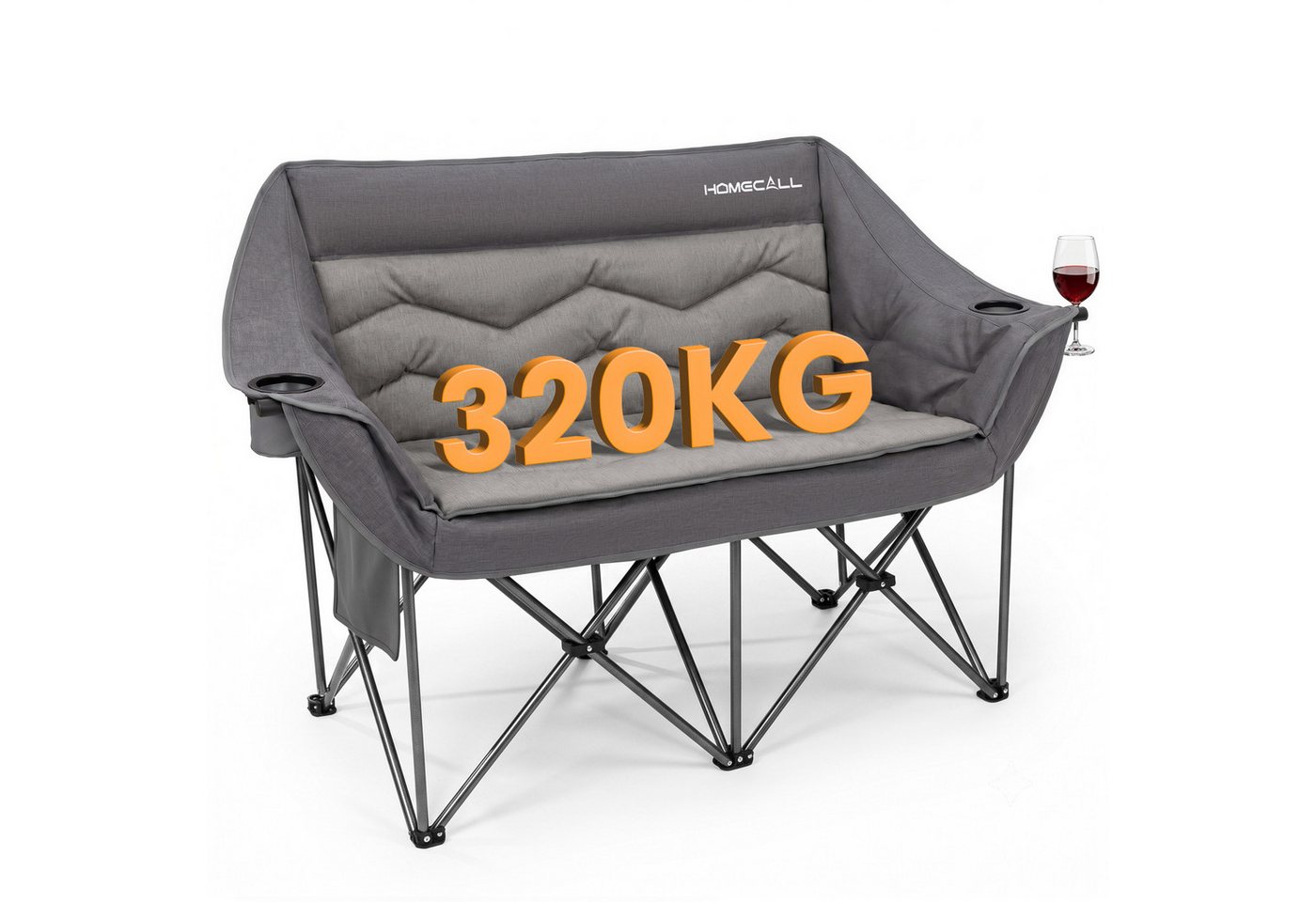 HOMECALL Campingstuhl Camping Sofa faltbar XXL für 2 Personen Luxus Camping Couch Doppelter (mit 107 cm Sitzbreite, hoher Rückenlehne und 2 Getränkehaltern), Camping-Sitzbank Für 2 Personen, big 320 kg