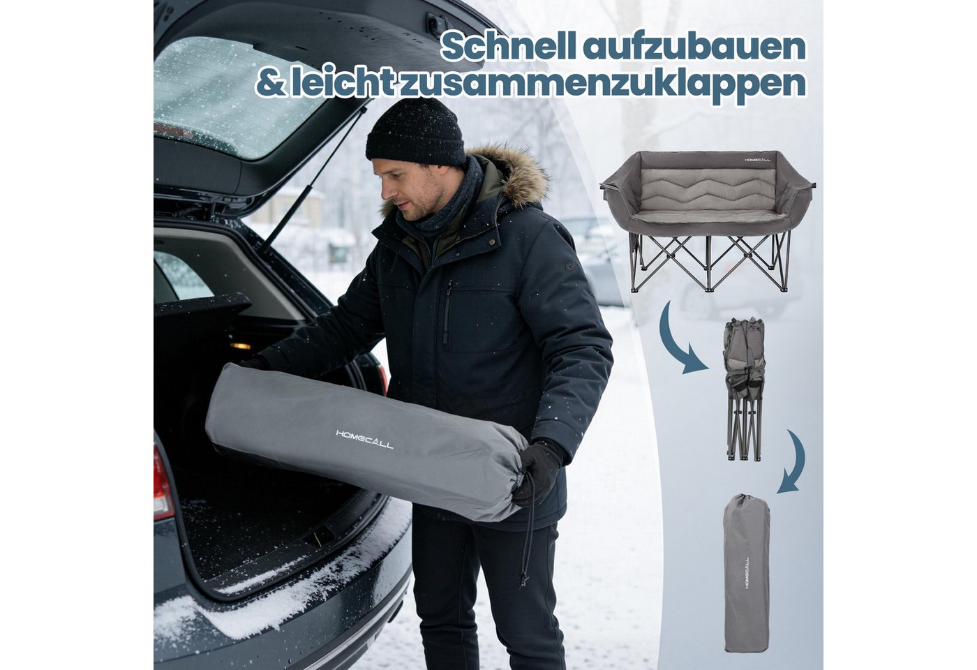 HOMECALL Campingstuhl Camping Sofa faltbar XXL für 2 Personen Luxus Camping Couch Doppelter (mit 107 cm Sitzbreite, hoher Rückenlehne und 2 Getränkehaltern), Camping-Sitzbank Für 2 Personen, big 320 kg Bild 2
