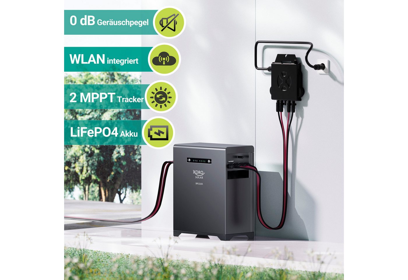 Xoro SPS 2155 mit 4x SPP16A Smart Plug Stromspeicher XORO SOLAR SPS 2155 630000 mAh (1 St), 2016 Wh LiFePO₄‑Speicher, erweiterbar bis 6048 Wh