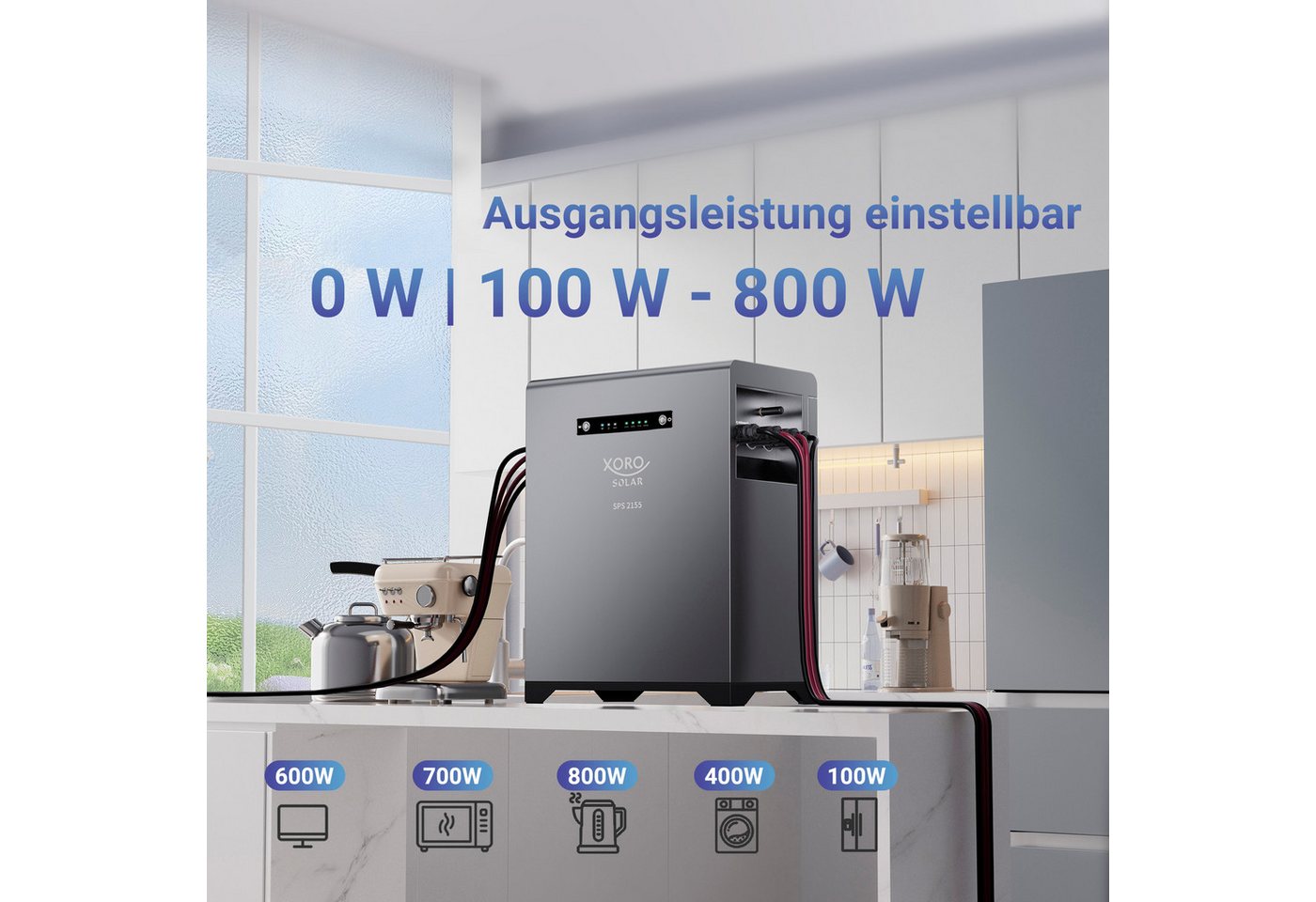 Xoro SPS 2155 mit 4x SPP16A Smart Plug Stromspeicher XORO SOLAR SPS 2155 630000 mAh (1 St), 2016 Wh LiFePO₄‑Speicher, erweiterbar bis 6048 Wh Bild 3