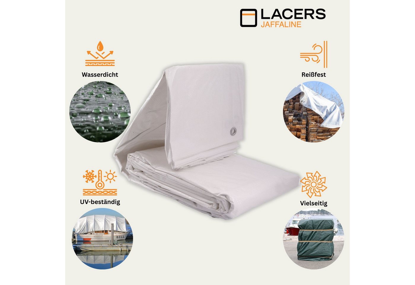 Lacers Schutzplane Lacers JaffaLine Gewebeplanen in verschiedenen Größen und Farben, Wasserdicht & UV-beständig, Leichte Reinigung und Pflege, Platzsparend Bild 2