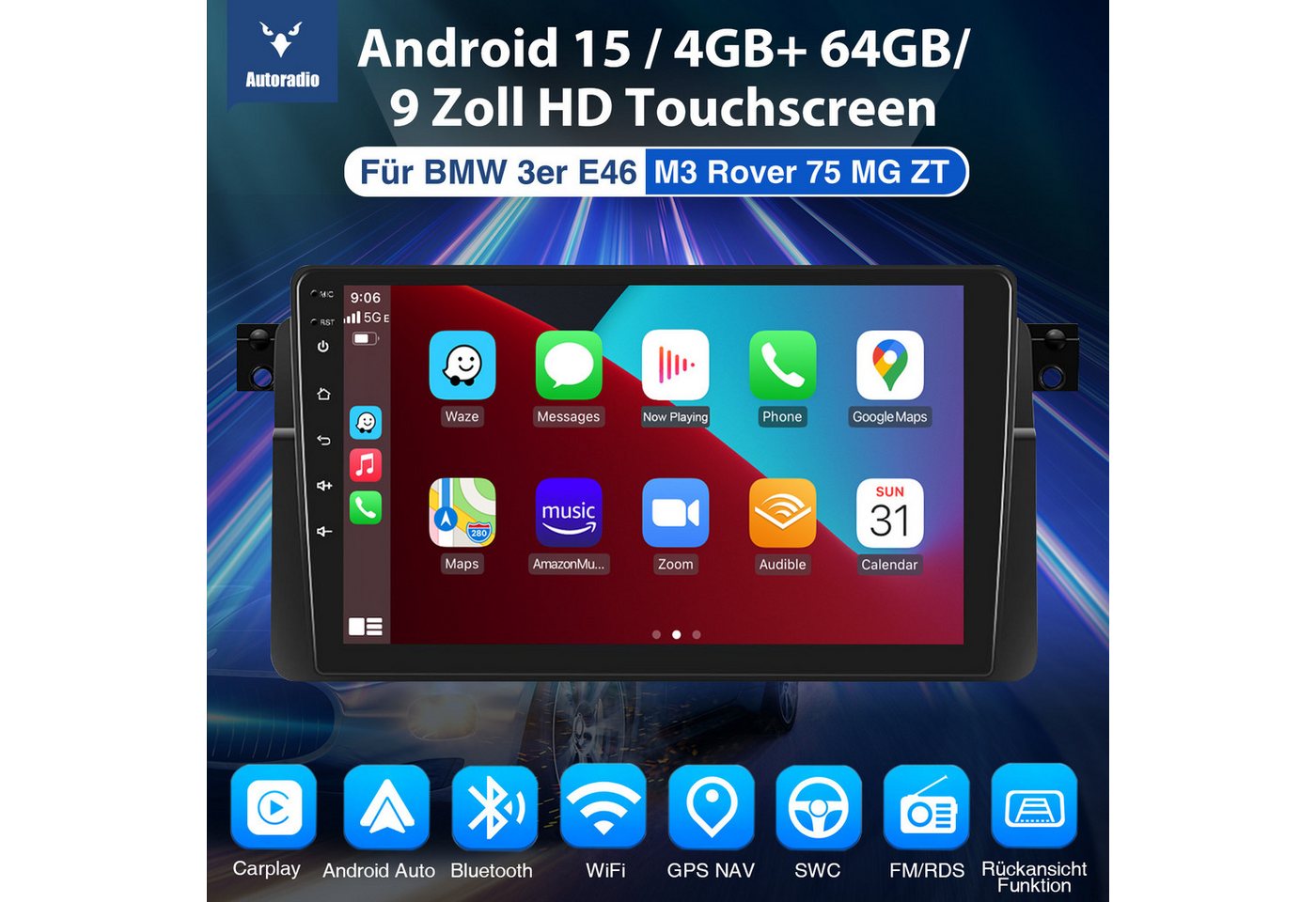 ESSGOO 64G DAB+ Android15 Autoradio 2 din für BMW 3er E46 1998–06 CarPlay GPS Autoradio (RDS, 4+128GB(optional), 4+64GB(optional), Digitalradio (DAB), FM, GPS, SWC, Carplay Android Auto Bluetooth EQ USB GPS Navi WIFI Touchscreen) Bild 5