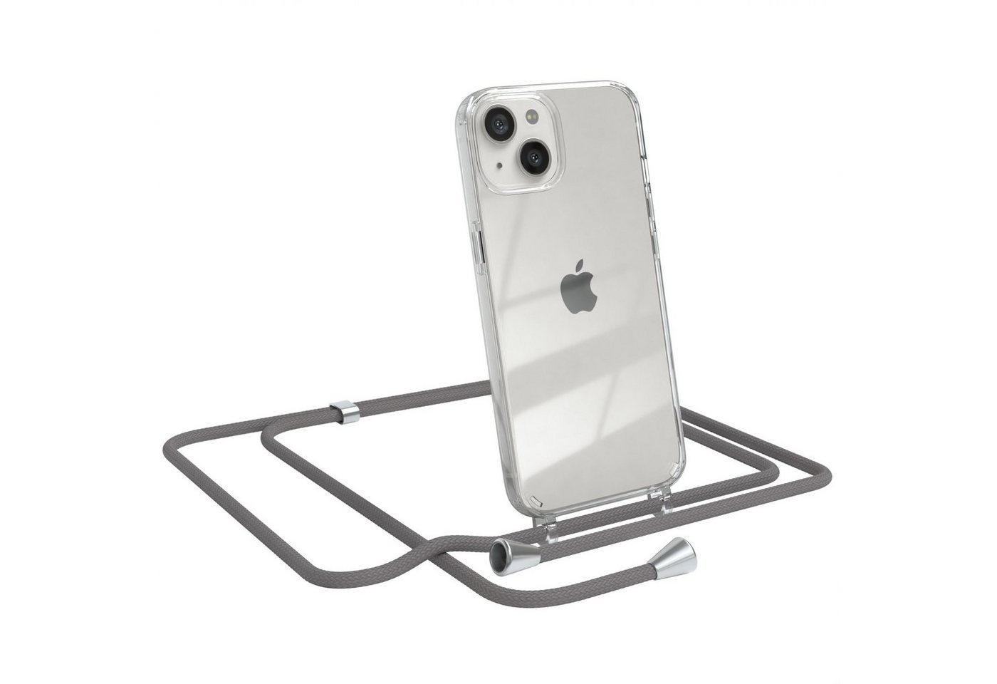 EAZY CASE Handykette Hülle mit Kette für Apple iPhone 13 6,1 Zoll, Slimcover Handykette Hülle mit Band Handykordel Clear Case Slim Grau Bild 3