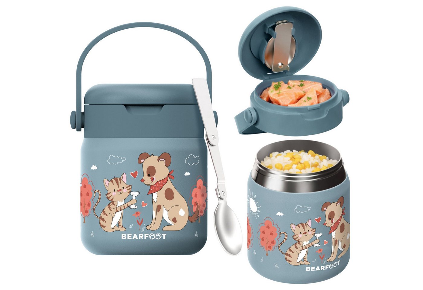BEARFOOT Trinkflasche Thermobehälter Kinder Edelstahl - Hund & Katze blau, Thermobehälter, auslaufsicher, Edelstahl, Food jar, BPA-frei Bild 2