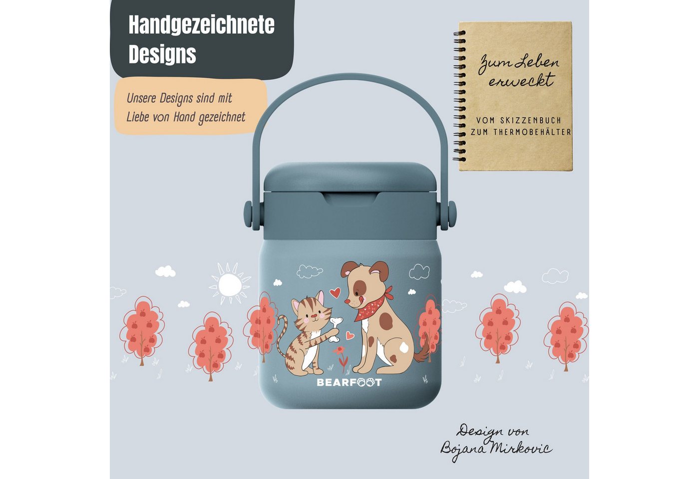 BEARFOOT Trinkflasche Thermobehälter Kinder Edelstahl - Hund & Katze blau, Thermobehälter, auslaufsicher, Edelstahl, Food jar, BPA-frei Bild 3