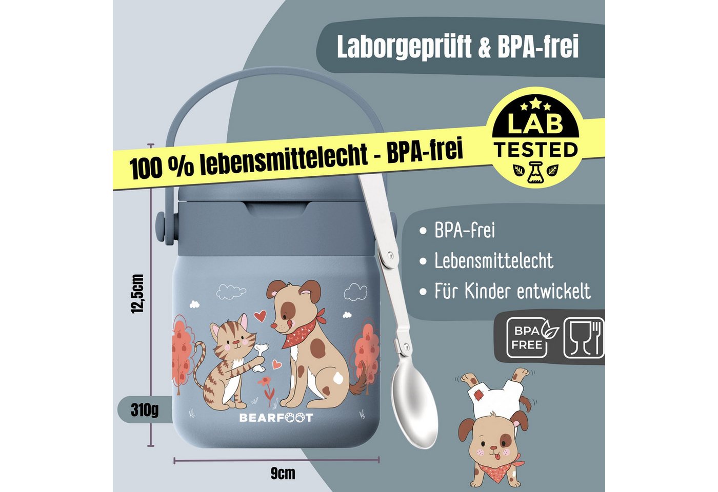 BEARFOOT Trinkflasche Thermobehälter Kinder Edelstahl - Hund & Katze blau, Thermobehälter, auslaufsicher, Edelstahl, Food jar, BPA-frei Bild 5