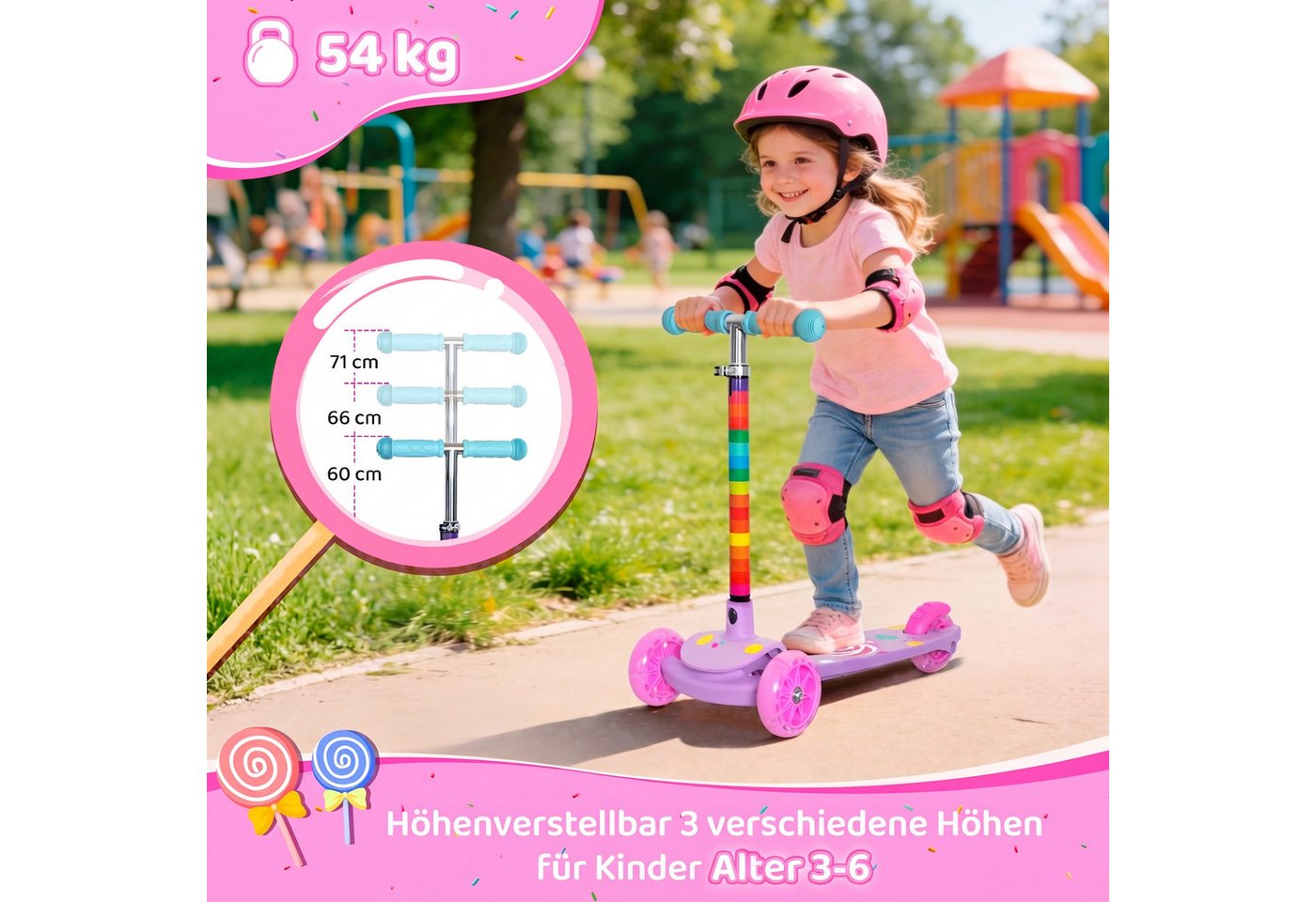 Nattork Scooter dreirädriger Kinderroller ab 3–6 Jahren mit blinkenden LED-Rädern, (1 tlg), Höhenverstellbarer Kinderscooter für Mädchen und Jungen Bild 2