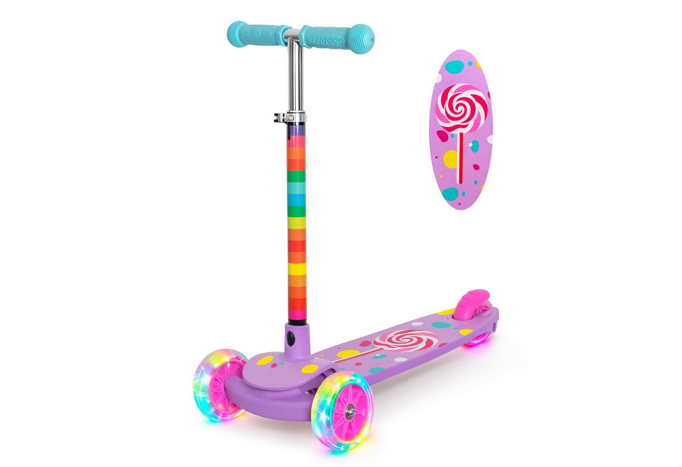Nattork Scooter dreirädriger Kinderroller ab 3–6 Jahren mit blinkenden LED-Rädern, (1 tlg), Höhenverstellbarer Kinderscooter für Mädchen und Jungen Bild 3