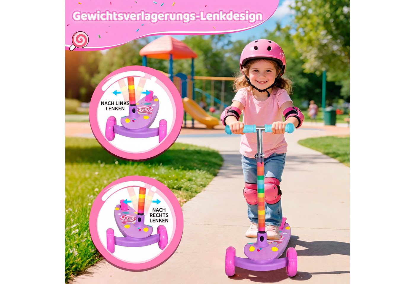 Nattork Scooter dreirädriger Kinderroller ab 3–6 Jahren mit blinkenden LED-Rädern, (1 tlg), Höhenverstellbarer Kinderscooter für Mädchen und Jungen Bild 5