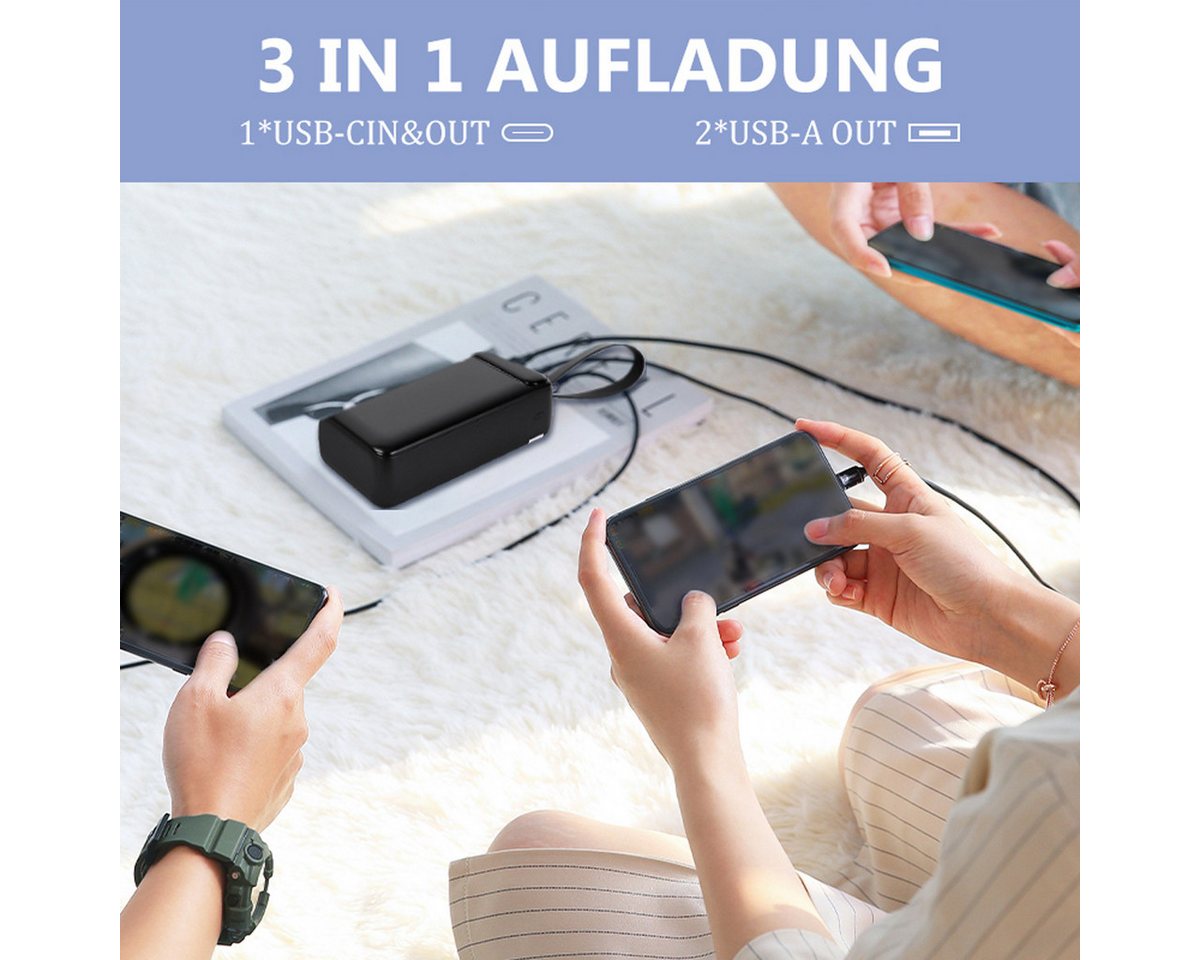 AeroAxis Externer Akku 50000mAh 22,5W Schnellladung,3 Ausgänge Typ-C & 2xUSB-A Powerbank Schnellladefunktion 50000 mAh, LCD Display, Ideal für Reise, Outdoor & Notfall – Smartphone Tablet Bild 2