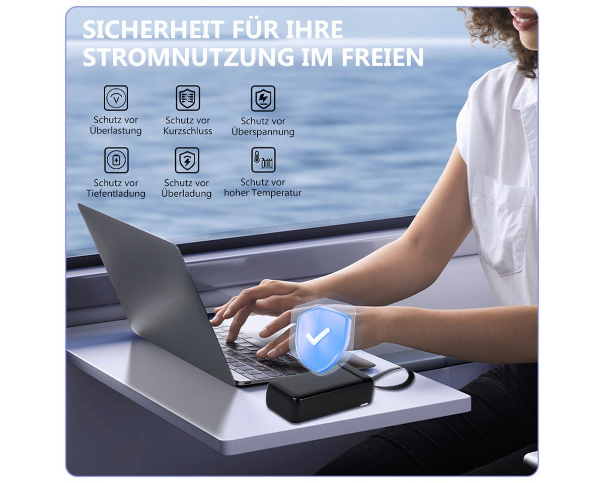 AeroAxis Externer Akku 50000mAh 22,5W Schnellladung,3 Ausgänge Typ-C & 2xUSB-A Powerbank Schnellladefunktion 50000 mAh, LCD Display, Ideal für Reise, Outdoor & Notfall – Smartphone Tablet Bild 5