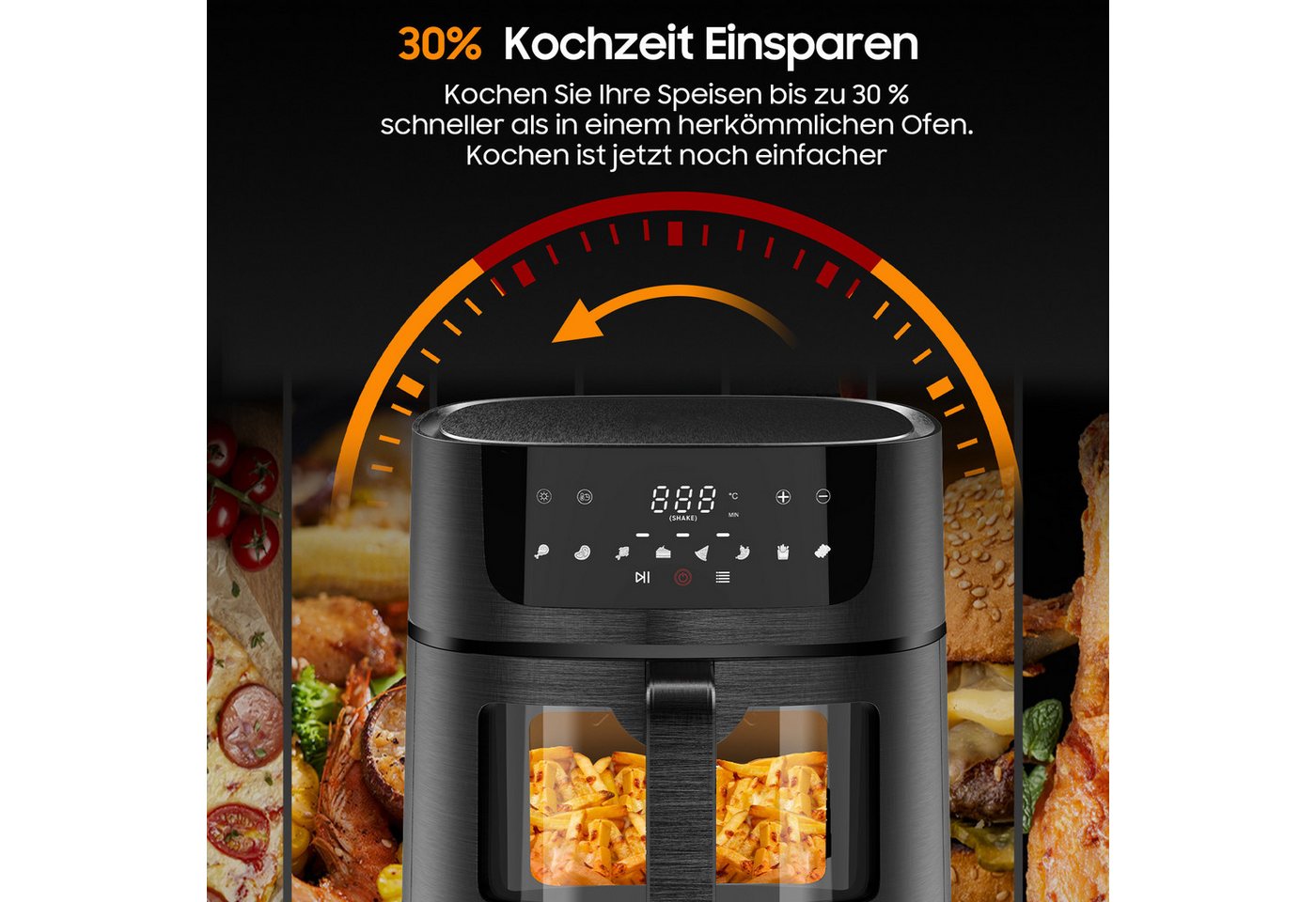 AIMAX Heißluftfritteuse AF‑ZE8007 XXL Airfryer 9L, 8 Prog., Sichtfenster, 200°C, 1800 W, Touch-Bedienung, spülmaschinenfest, Rezept Bild 2