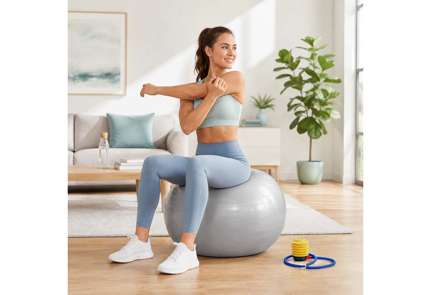relaxdays Gymnastikball mit Luftpumpe (3-St), grau, Ø 65 cm