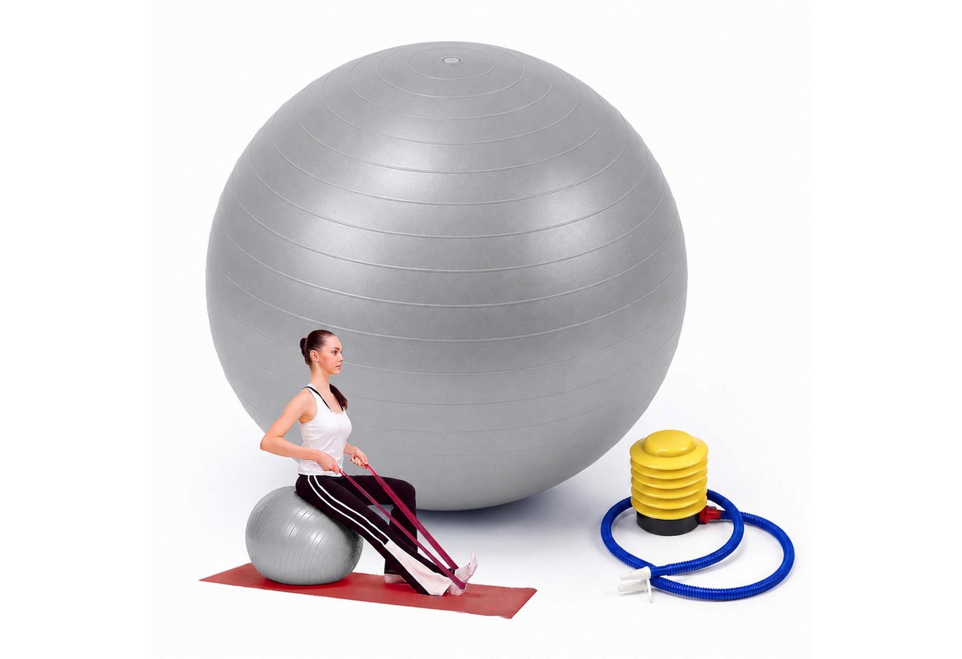 relaxdays Gymnastikball mit Luftpumpe (3-St), grau, Ø 65 cm Bild 2