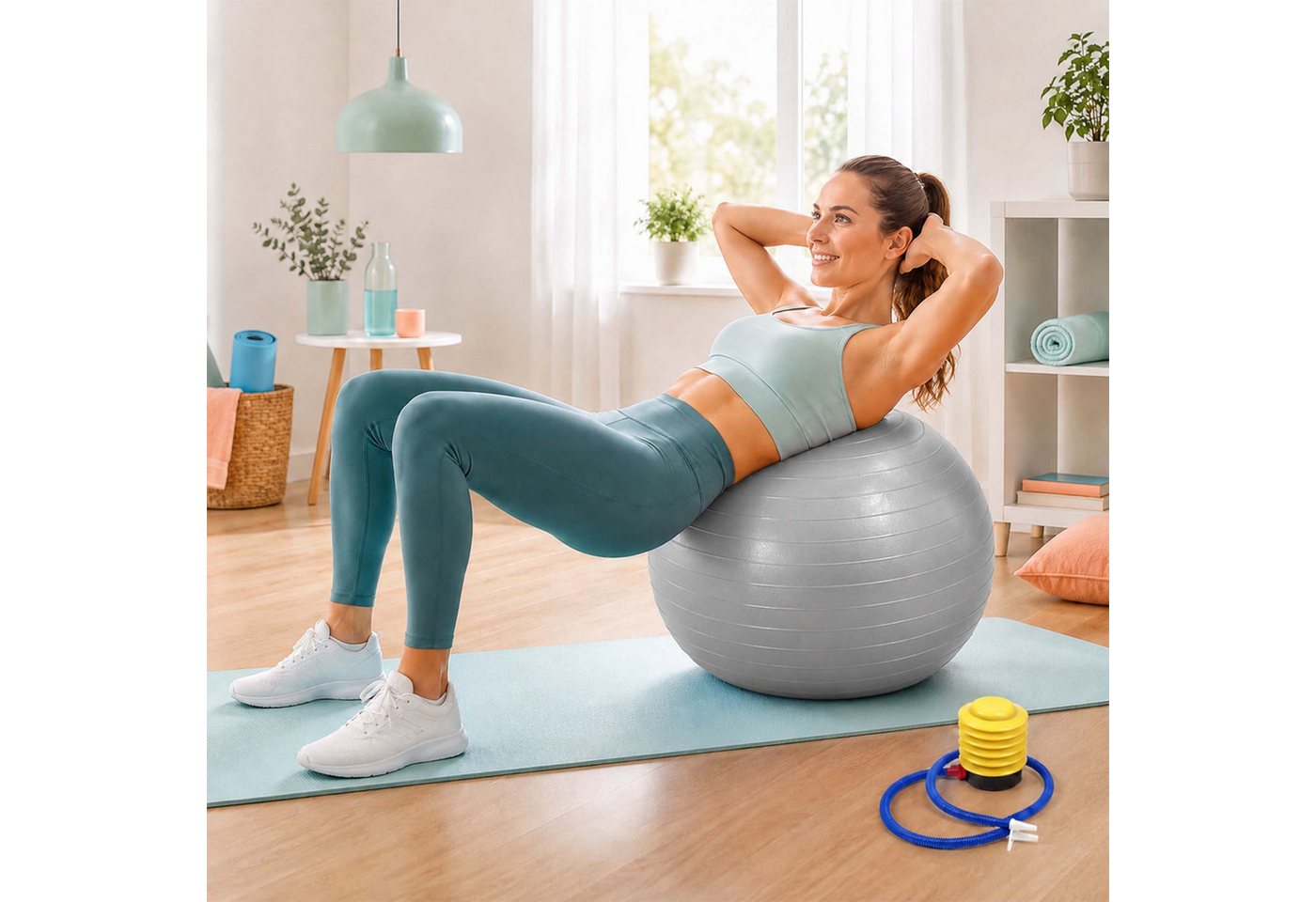 relaxdays Gymnastikball mit Luftpumpe (3-St), grau, Ø 65 cm Bild 4