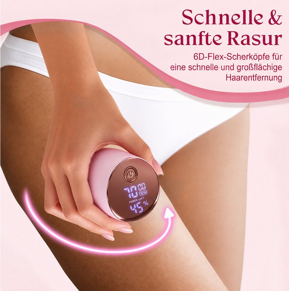 Futicare Epilierer Damen, Damenrasierer elektrisch mit 6D-Flex-Scherkopf, Aufsätze: 1 St., IPX6 Nass & Trocken, 2 Geschwindigkeiten, LED-Display, USB-C, 80 Min. Laufzeit, für Beine, Achseln, Arme & Bikinizone