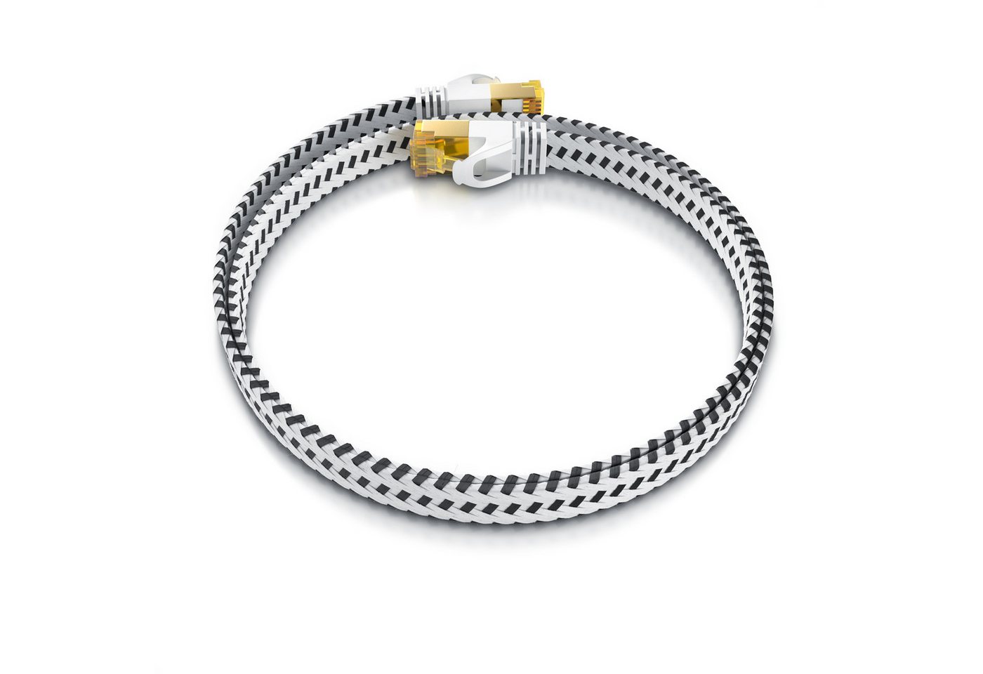Primewire Patchkabel flach CAT 7, Baumwollmantel, Flachband Netzwerkkabel - 1m LAN-Kabel, CAT.7, RJ-45 (Ethernet) (100 cm), für Router, Modem, Switch, PC, ideal für Gaming, Streaming, Homeoffice