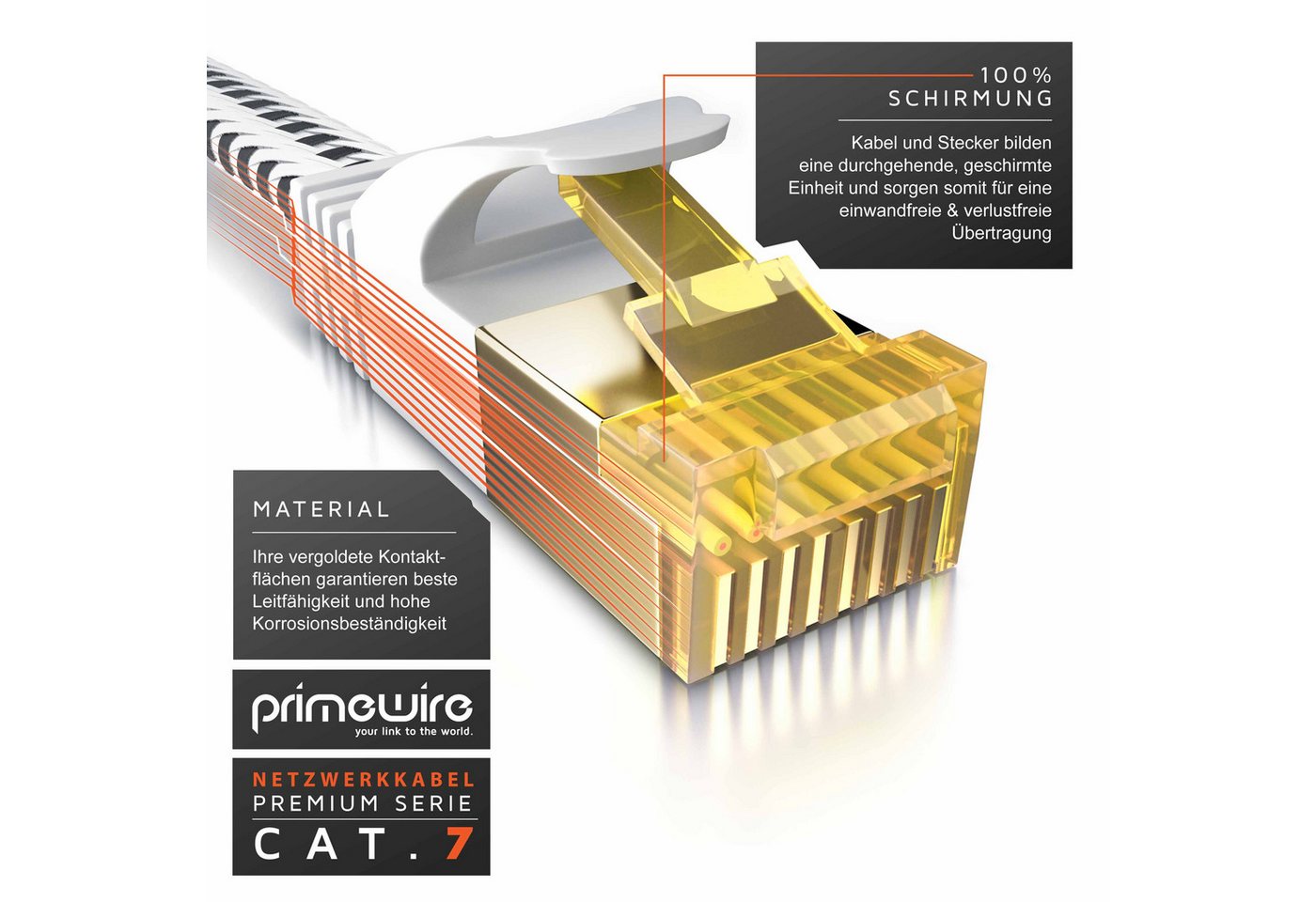 Primewire Patchkabel flach CAT 7, Baumwollmantel, Flachband Netzwerkkabel - 1m LAN-Kabel, CAT.7, RJ-45 (Ethernet) (100 cm), für Router, Modem, Switch, PC, ideal für Gaming, Streaming, Homeoffice Bild 2