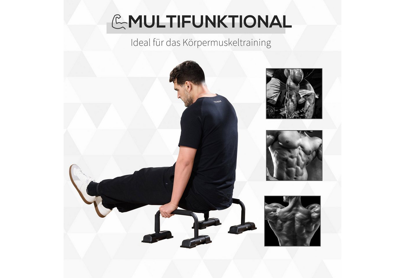 HOMCOM Liegestützgriffe Dip Barren 2er Set Dip Station bis 120 kg belastbar für Zuhause (Push up Bars Parallettes, 2-St., Liegestützgriffe), Schwarz 36 x 25 x 20 cm Bild 3