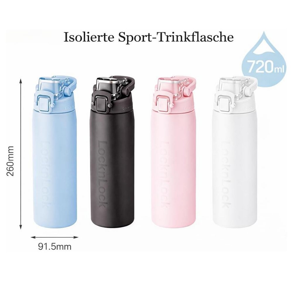 LocknLock Thermoflasche Edelstahl-Thermoflasche 720 ml, One-Touch, Tragegriff, rutschfest, auslaufsicher, kohlensäuregeeignet Bild 2