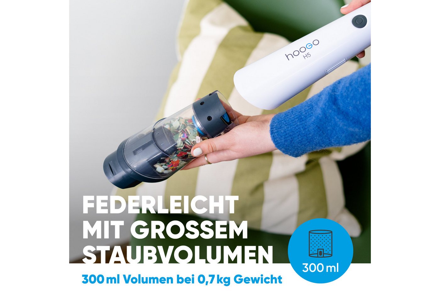 hoogo Handstaubsauger HH502, 120,00 W, beutellos, High-Performance-Digitalmotor + motorisierte Polster- und Milbendüse
