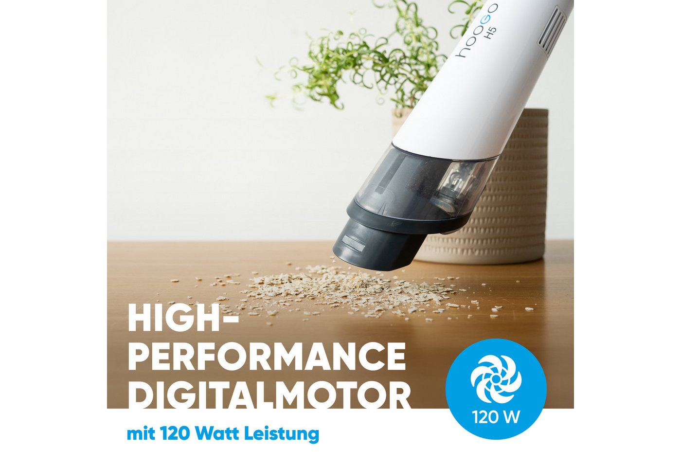 hoogo Handstaubsauger HH502, 120,00 W, beutellos, High-Performance-Digitalmotor + motorisierte Polster- und Milbendüse Bild 5