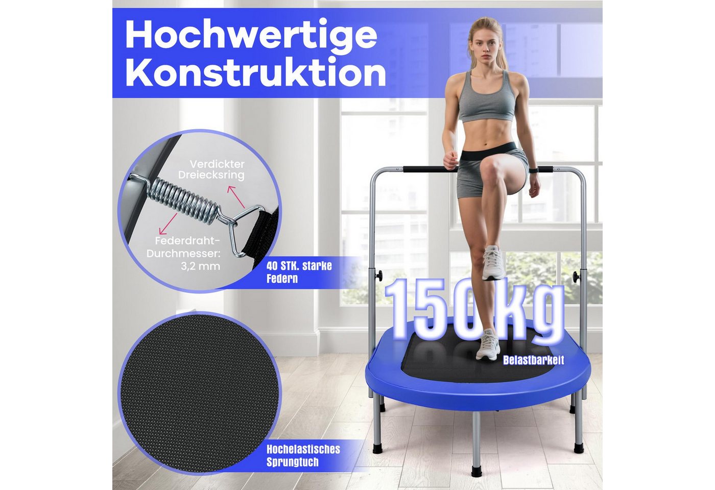 COSTWAY Kindertrampolin, Trampolin mit Haltegriff, Gartentrampolin, klappbar