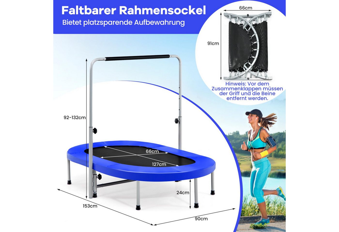 COSTWAY Kindertrampolin, Trampolin mit Haltegriff, Gartentrampolin, klappbar Bild 2